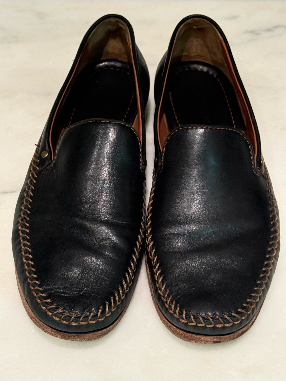Men's Black Leather Slip-On Dress Loafers